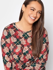Yours Curve Red Novelty Long Sleeve Gingerbread Christmas Tunic - Image 3 of 4