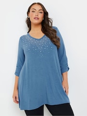Yours Curve Blue Studded Swing Top - Image 1 of 5