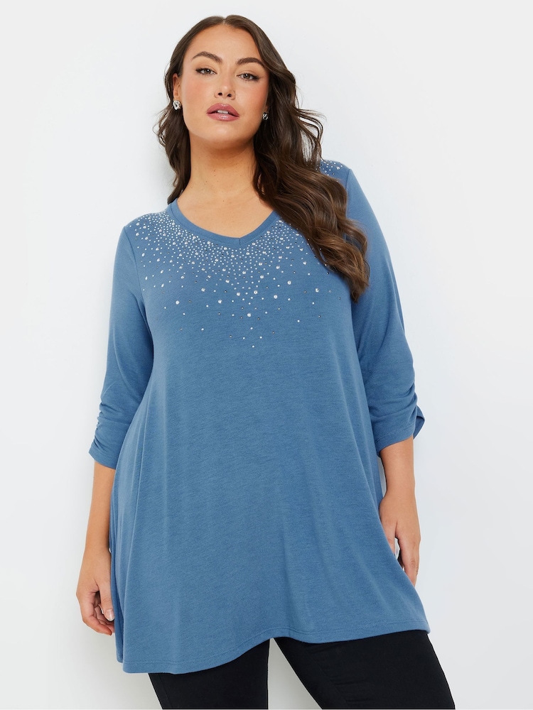 Yours Curve Blue Studded Swing Top - Image 1 of 5