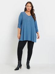 Yours Curve Blue Studded Swing Top - Image 2 of 5