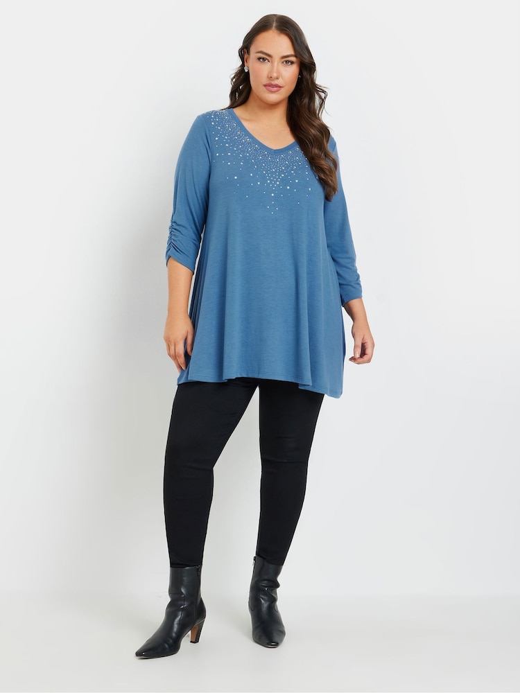 Yours Curve Blue Studded Swing Top - Image 2 of 5