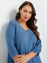 Yours Curve Blue Studded Swing Top - Image 4 of 5