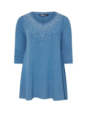 Yours Curve Blue Studded Swing Top - Image 5 of 5