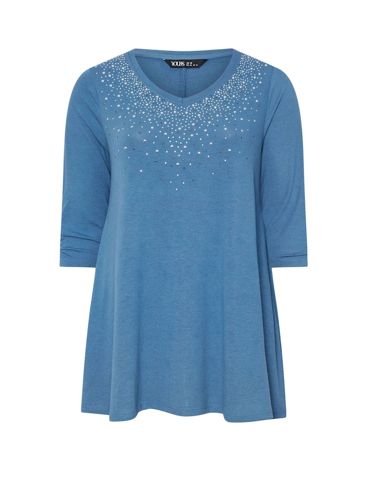 Yours Curve Blue Studded Swing Top - Image 5 of 5