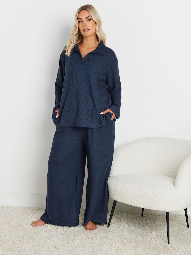 Yours Curve Blue Soft Touch Ribbed Trousers - Image 2 of 5