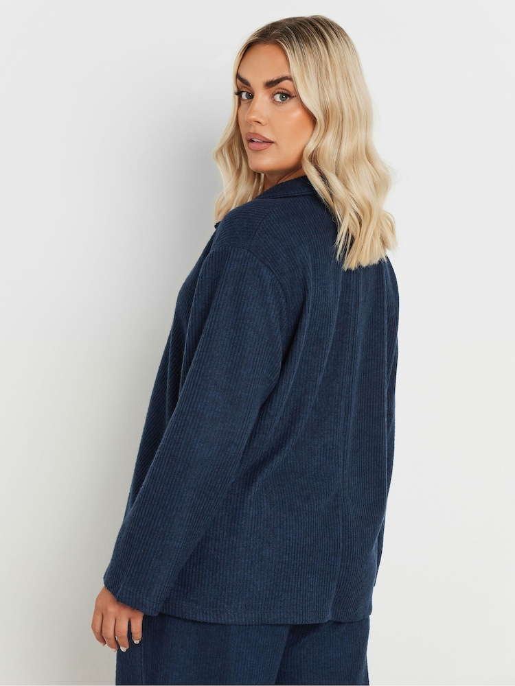 Yours Curve Blue Soft Touch Collared Top - Image 3 of 5