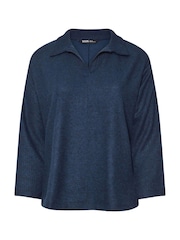 Yours Curve Blue Soft Touch Collared Top - Image 5 of 5