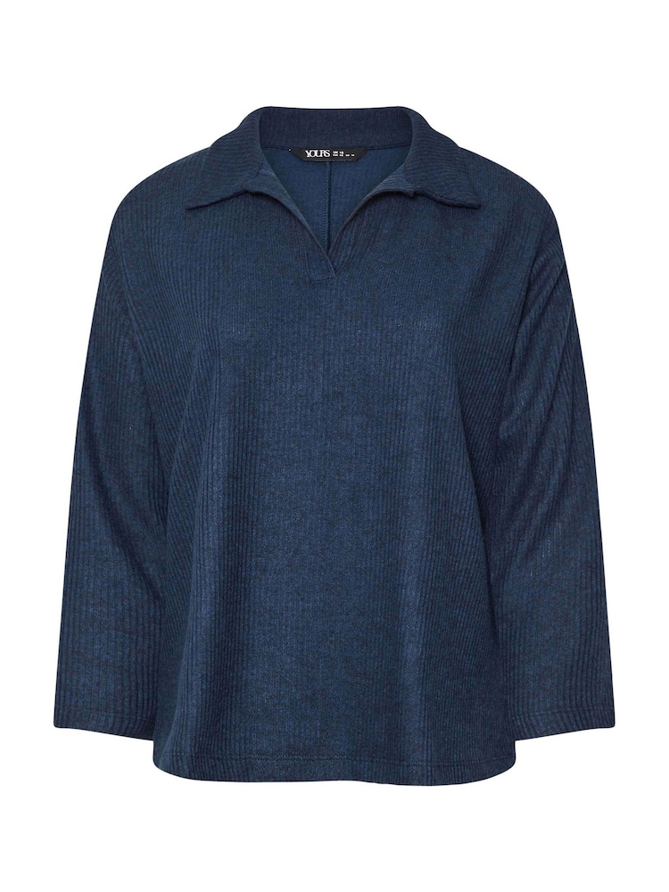 Yours Curve Blue Soft Touch Collared Top - Image 5 of 5