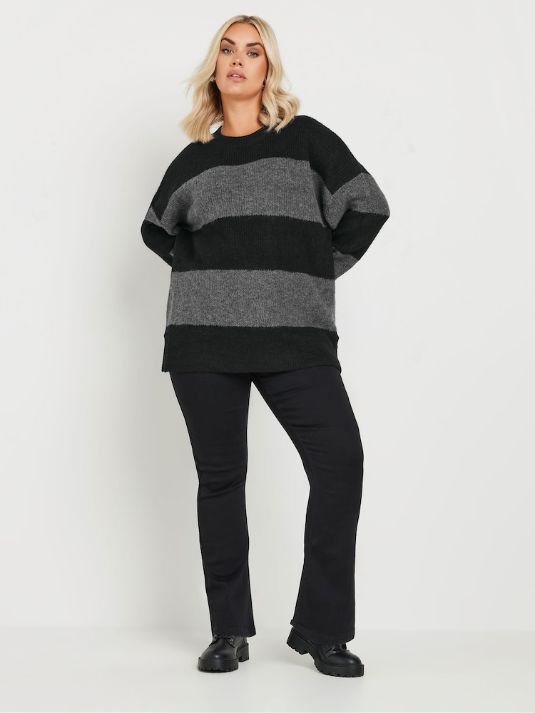 Yours Curve Grey Elephant Stripe Jumper - Image 1 of 4