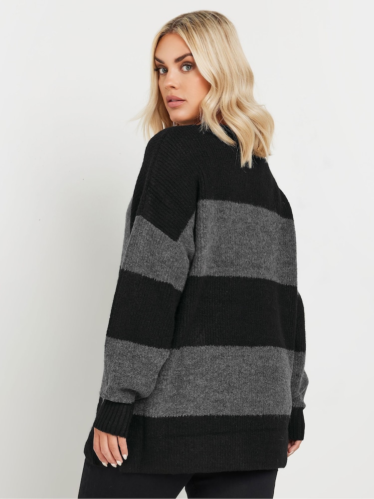 Yours Curve Grey Elephant Stripe Jumper - Image 2 of 4