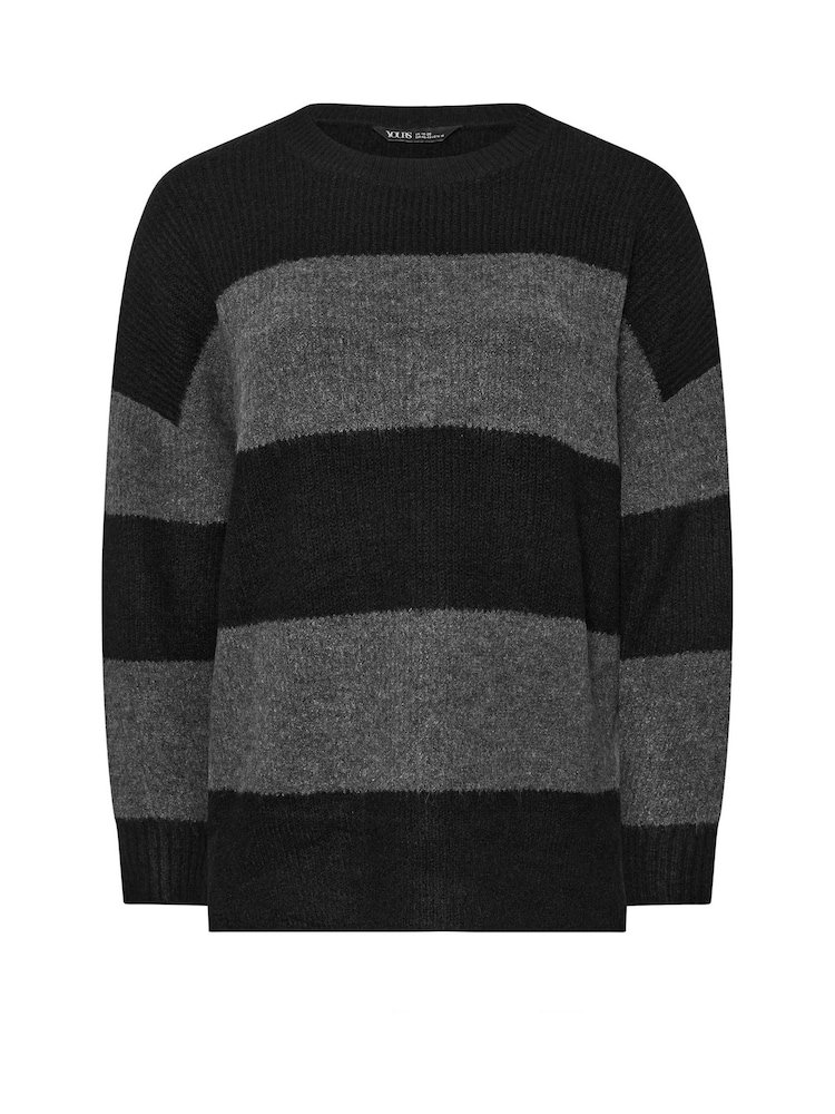 Yours Curve Grey Elephant Stripe Jumper - Image 4 of 4