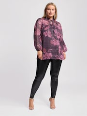 Yours Curve Purple Floral Print Metallic Blouse - Image 2 of 5
