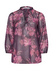 Yours Curve Purple Floral Print Metallic Blouse - Image 5 of 5