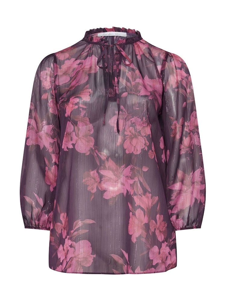 Yours Curve Purple Floral Print Metallic Blouse - Image 5 of 5