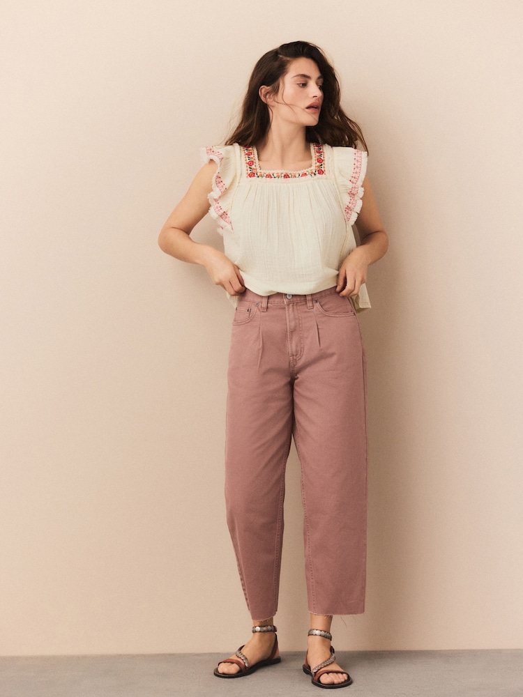 Raspberry Pink Crop Barrel Leg Jeans - Image 1 of 3