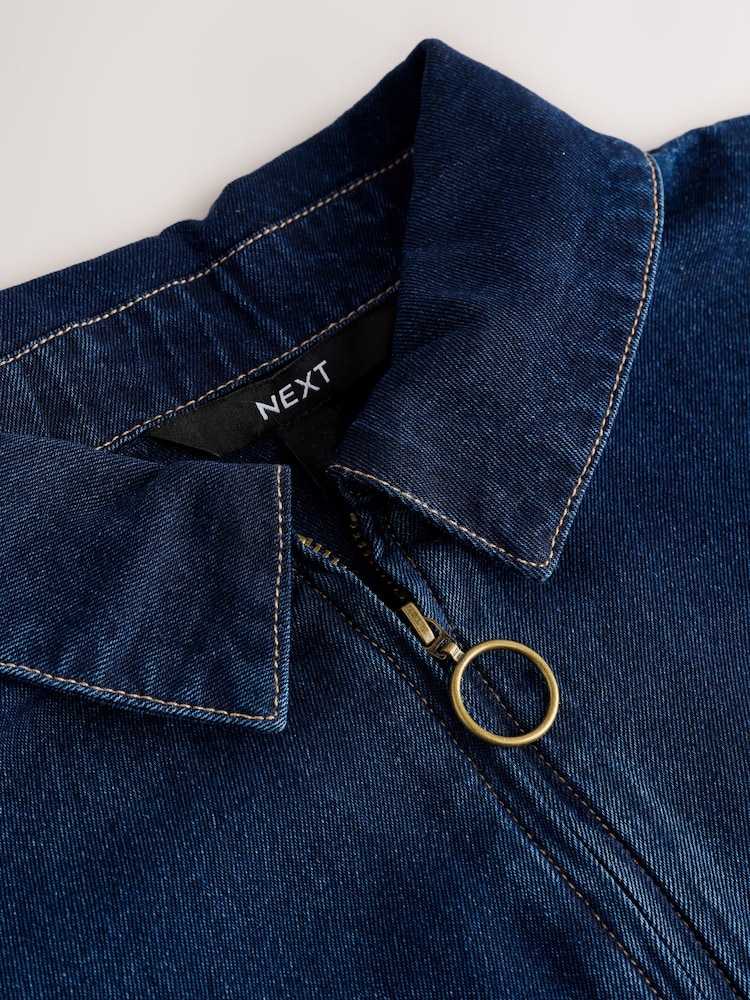 Azul oscuro - Lightweight Zip Through Denim 100% Cotton Playsuit - Imagen 8 de 8