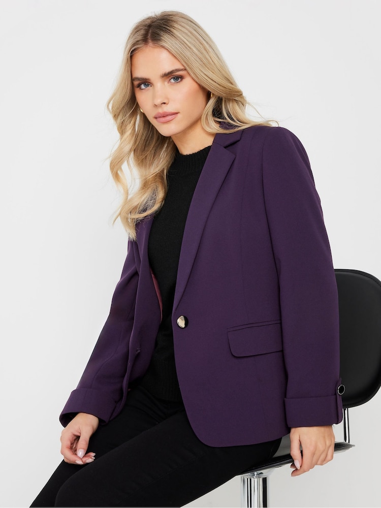 M&Co Purple Petite Button Cuff Blazer - Image 1 of 5