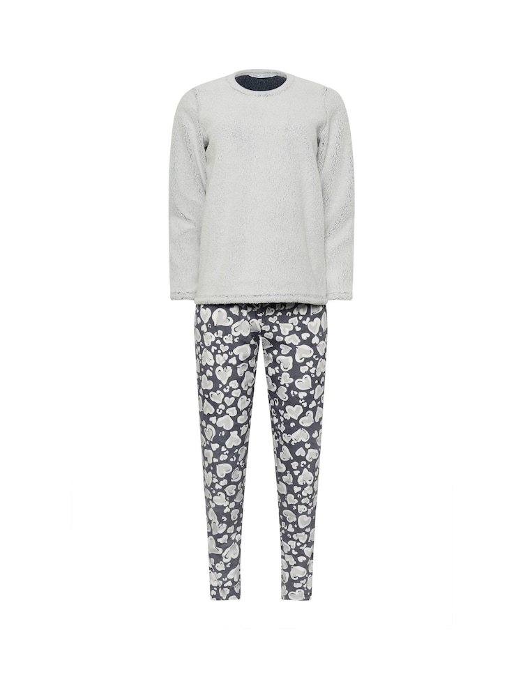 M&Co Heart Print Borg Pyjama Lounge Set - صورة 5 من 5