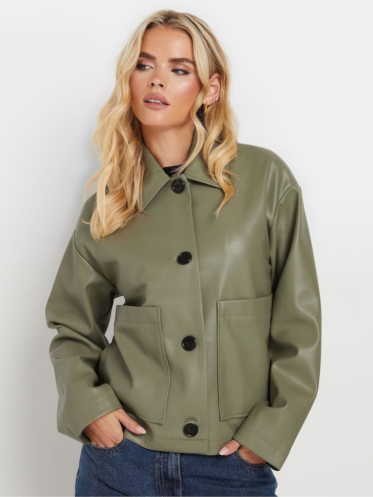 PixieGirl Petite Green Faux Leather Pocket Jacket - Image 1 of 5