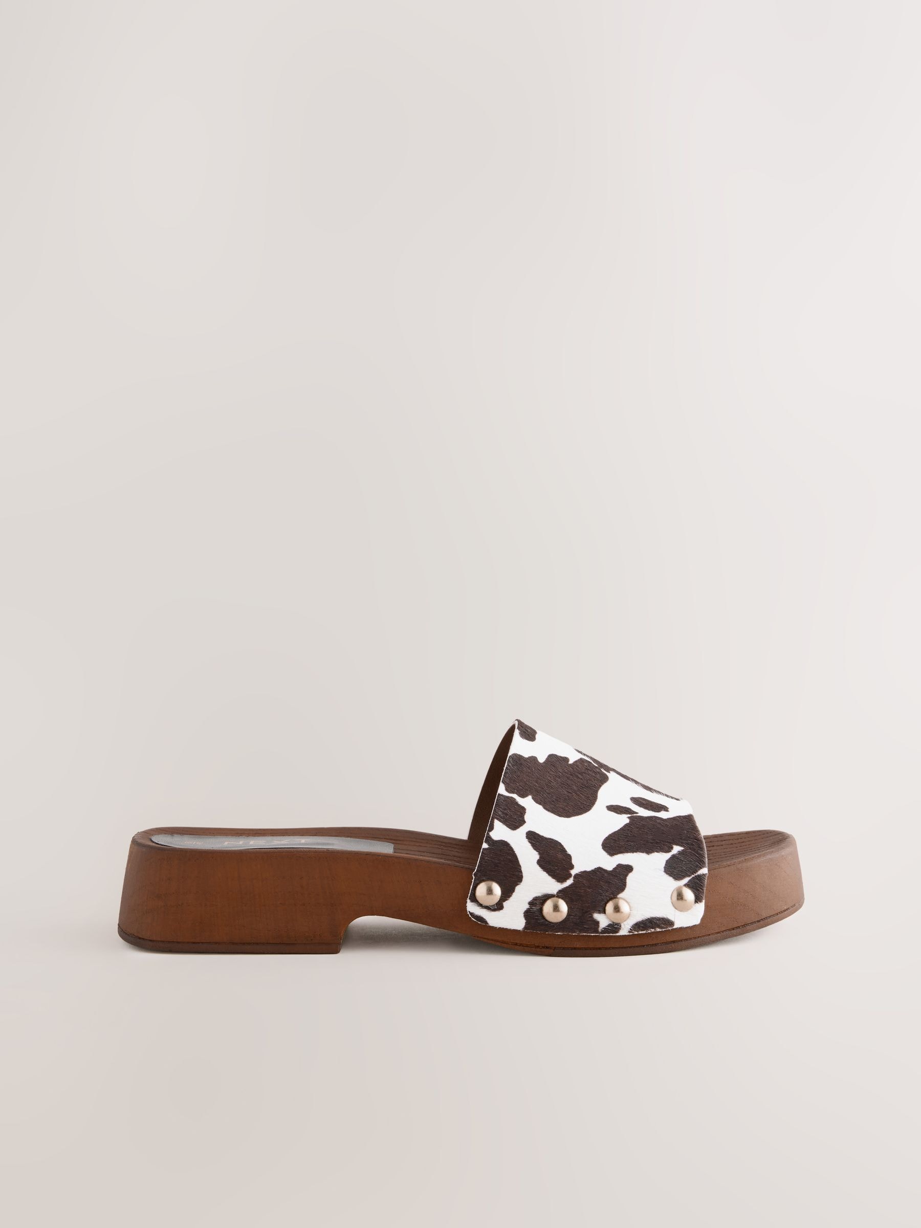 Buy Animal Cow Print Leather Open Toe Studded Clog Mule