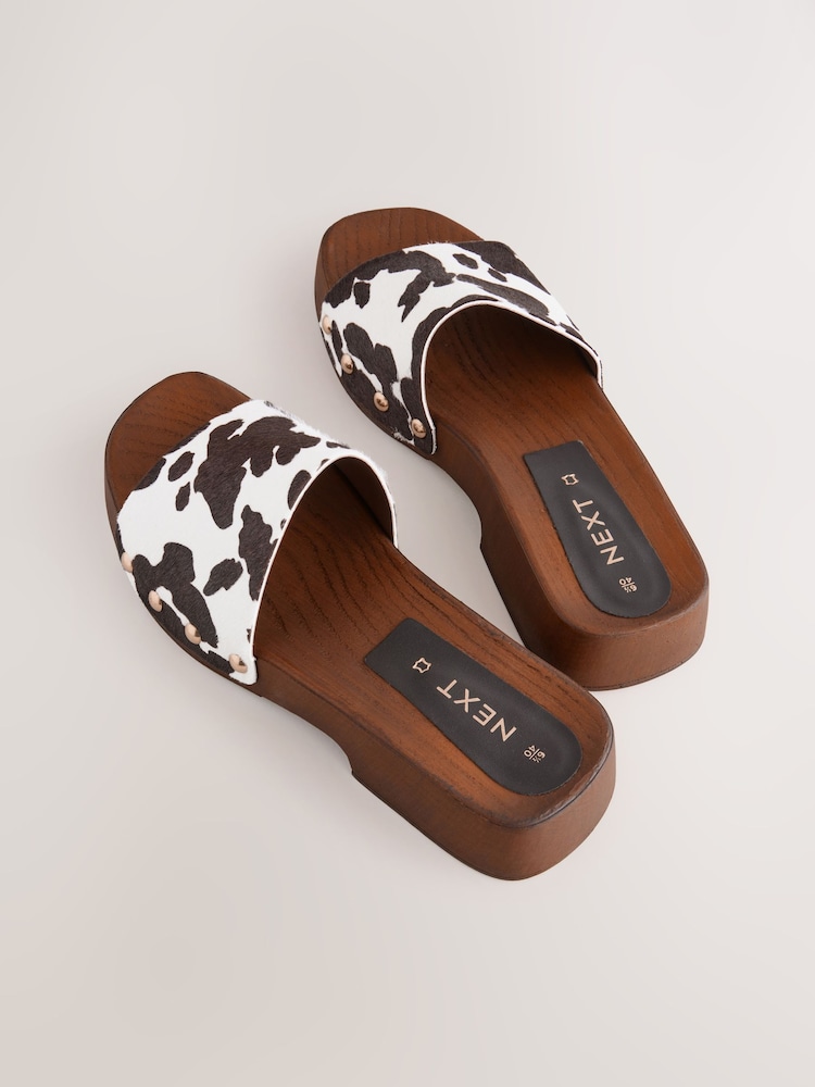 Animal Cow Print Leather - Open Toe Studded Clog Mule Sandals - Image 12 of 12 Animal Cow Print Leather - Open Toe Studded Clog Mule Sandals - Image 12 of 12