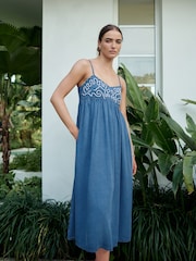 Blue Cornelli Strappy Lightweight Denim Maxi Dress - Image 1 of 7