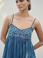 Blue Cornelli Strappy Lightweight Denim Maxi Dress - Image 4 of 7