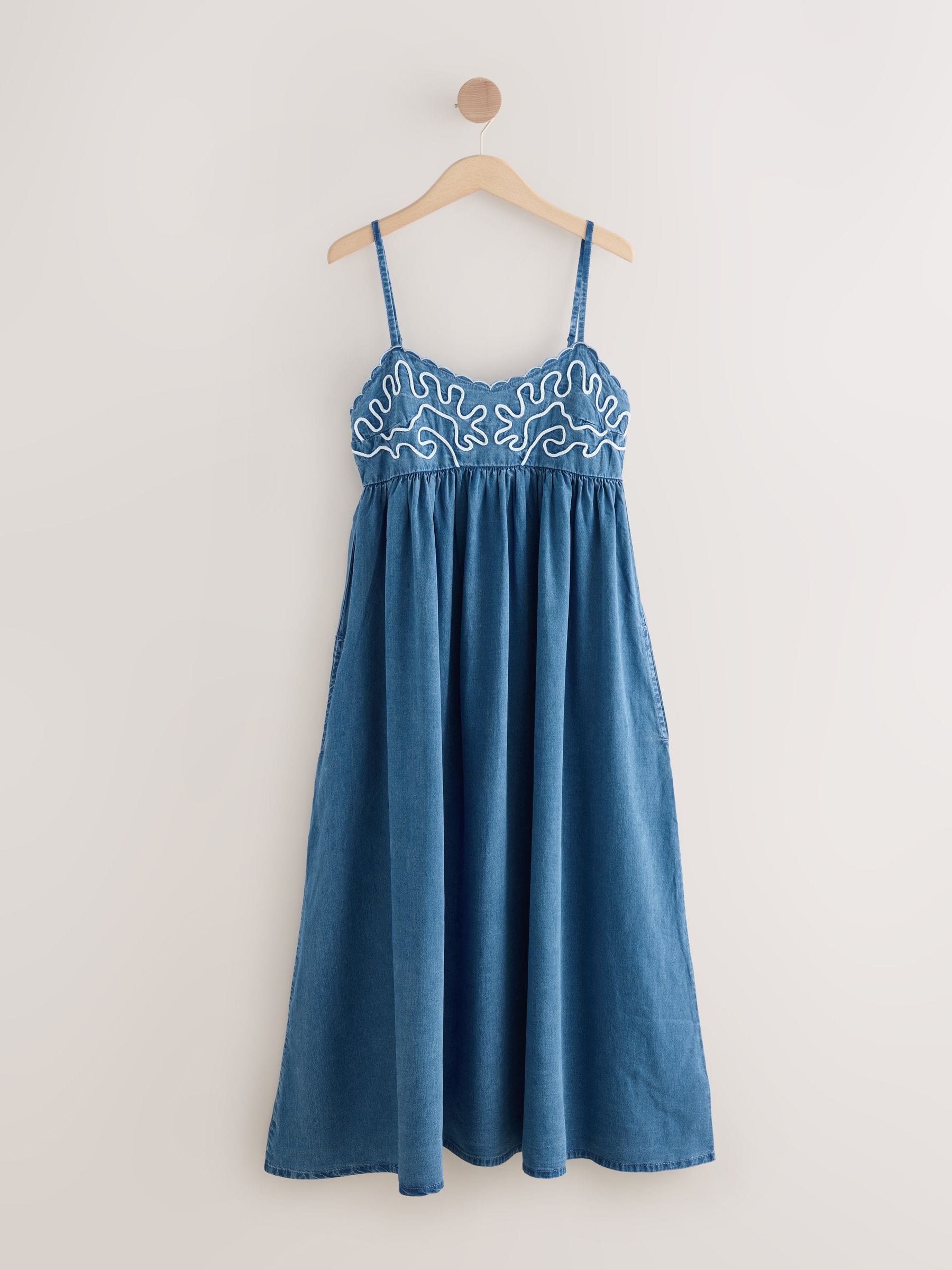 Buy Blue Cornelli Strappy Lightweight Denim Maxi Dress from