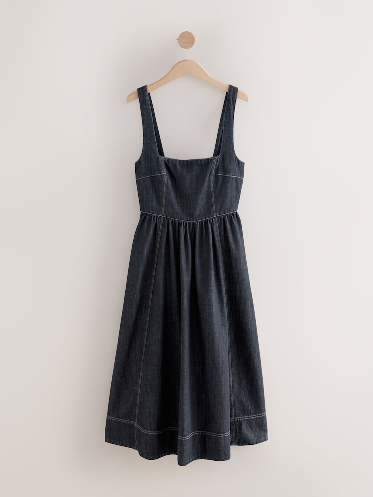 Rinse Corset Fit and Flare Square Neck Tencel Denim Dress - Image 1 of 3