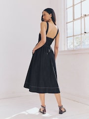 Rinse Corset Fit and Flare Square Neck Tencel Denim Dress - Image 4 of 9