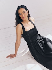 Rinse Corset Fit and Flare Square Neck Tencel Denim Dress - Image 5 of 9
