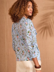Love & Roses Blue Floral Texture Ruffle Detail 3/4 Sleeve Blouse - Image 4 of 4