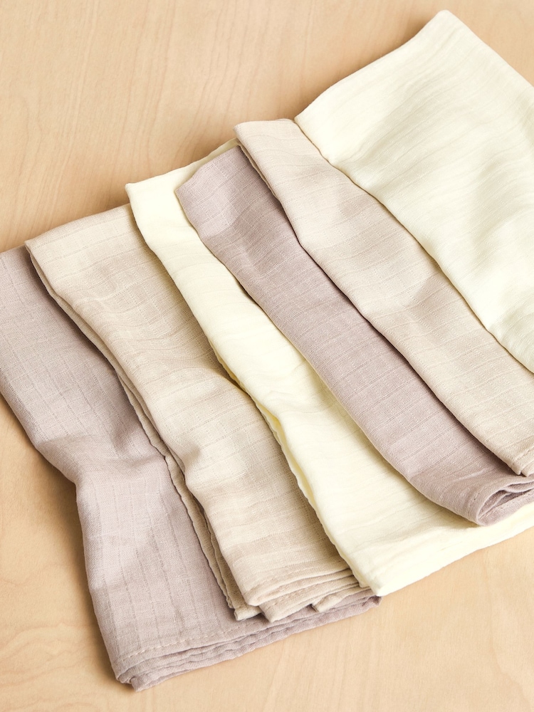 JoJo Maman Bébé Neutral Muslin Squares 6 Pack - Image 1 of 7 JoJo Maman Bébé Neutral Muslin Squares 6 Pack - Image 1 of 7