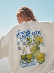 Ecru Official Snoopy Licence Summer Lemonade Back Graphic Print Supersoft Crew Neck Sweatshirt - Image 1 of 9