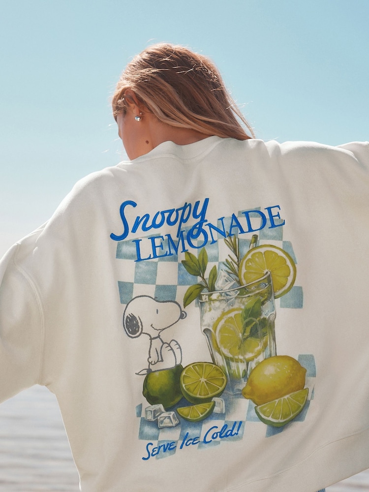 Ecru Official Snoopy Licence Summer Lemonade Back Graphic Print Supersoft Crew Neck Sweatshirt - Image 1 of 9