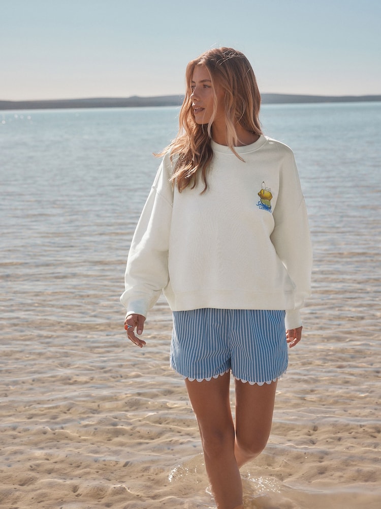 Ecru Official Snoopy Licence Summer Lemonade Back Graphic Print Supersoft Crew Neck Sweatshirt - Image 2 of 9