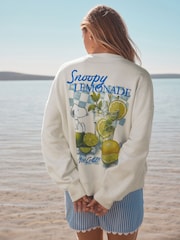 Ecru Official Snoopy Licence Summer Lemonade Back Graphic Print Supersoft Crew Neck Sweatshirt - Image 3 of 9