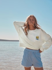 Ecru Official Snoopy Licence Summer Lemonade Back Graphic Print Supersoft Crew Neck Sweatshirt - Image 4 of 9