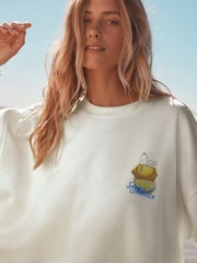 Ecru Official Snoopy Licence Summer Lemonade Back Graphic Print Supersoft Crew Neck Sweatshirt - Image 5 of 9