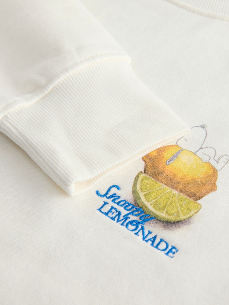 Ecru Official Snoopy Licence Summer Lemonade Back Graphic Print Supersoft Crew Neck Sweatshirt - Image 9 of 9