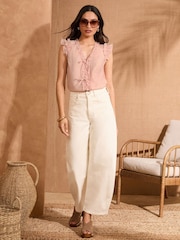 Love & Roses Pink Frill Short Sleeve V-Neck Blouse - Image 3 of 4