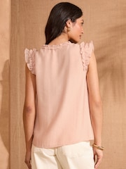 Love & Roses Pink Frill Short Sleeve V-Neck Blouse - Image 4 of 4