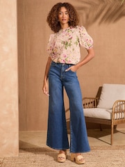 Love & Roses Pink Floral Printed Broderie Short Sleeve Blouse - Image 3 of 4