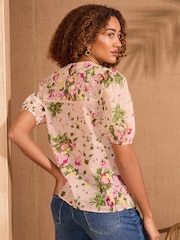 Love & Roses Pink Floral Printed Broderie Short Sleeve Blouse - Image 4 of 4