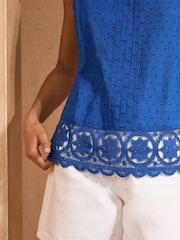 Love & Roses Cobalt Blue Dobby Sleevless Crochet Insert Top - Image 3 of 5