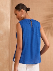 Love & Roses Cobalt Blue Dobby Sleevless Crochet Insert Top - Image 5 of 5