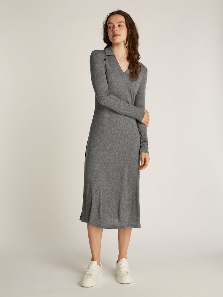 Calvin Klein Grey Slim Wool Blend Jersey Midi Dress - Image 1 of 6