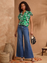 أخضر شكل حيواني - Love & Roses Printed Roll Sleeve Shirt - صورة 4 من 4