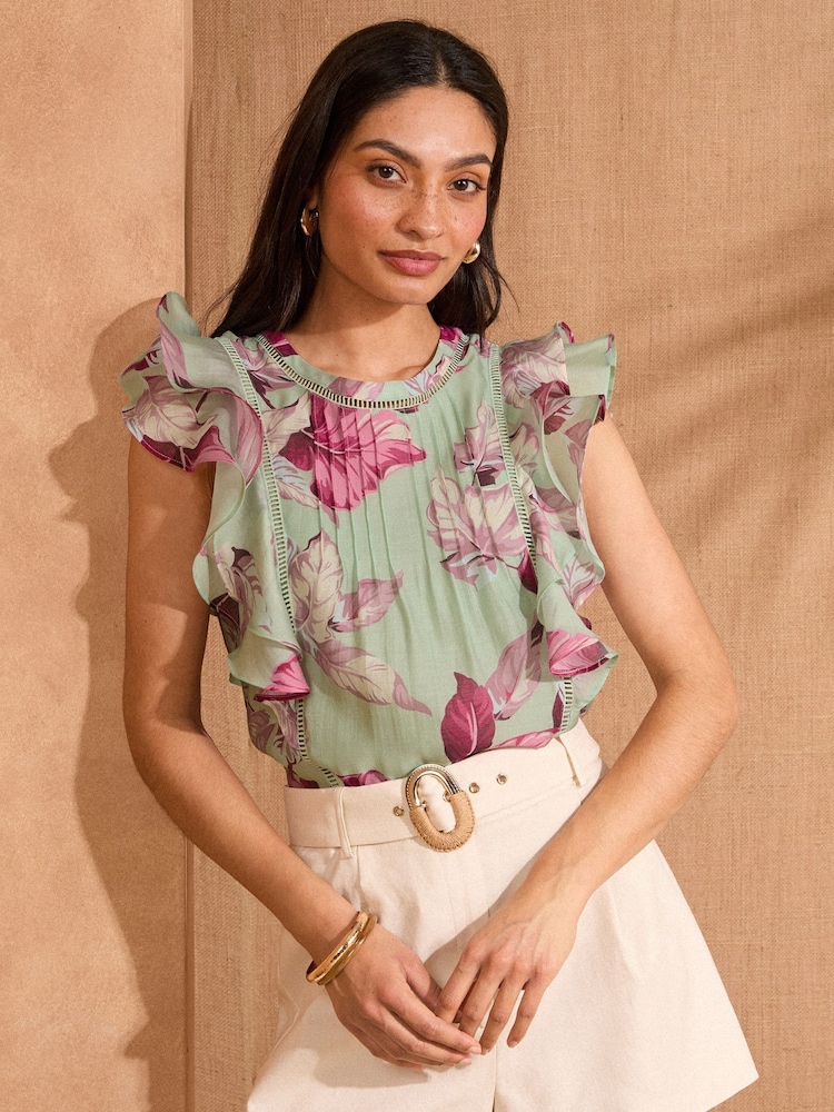 Love & Roses Mint Green Short Sleeve Ruffle Pintuck Blouse - Image 1 of 5