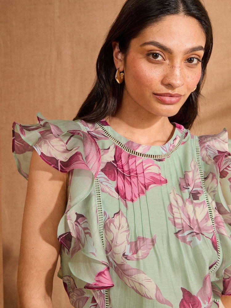 Love & Roses Mint Green Short Sleeve Ruffle Pintuck Blouse - Image 2 of 5
